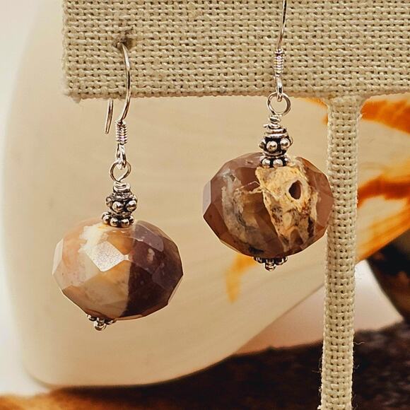 Boulder Opal Faceted Vint. Bead Sterling Artisan Earrings - Picture 1 of 6